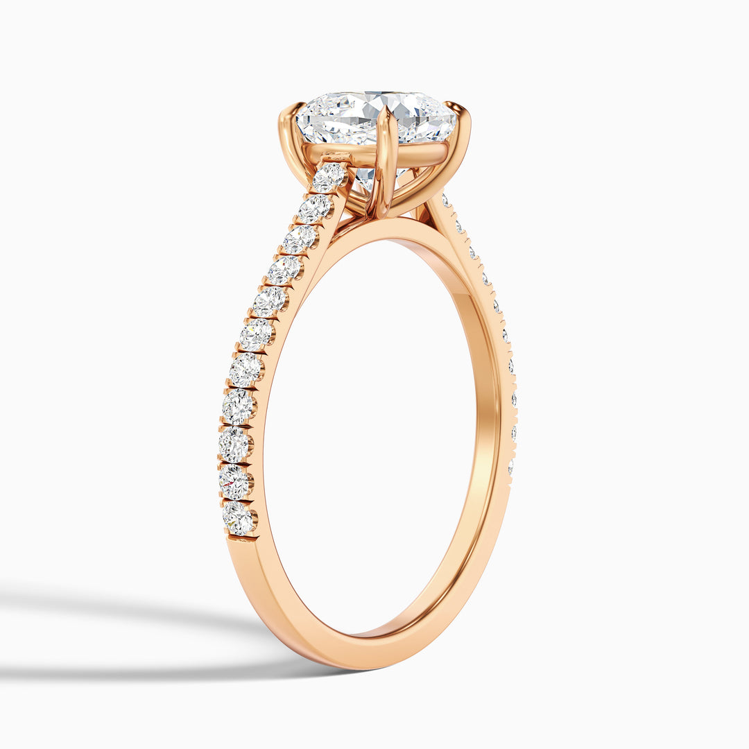 Lea 3 Carat Cushion Cut Side Stone Pave Lab Grown Diamond Ring in 14k Rose Gold - Detail View