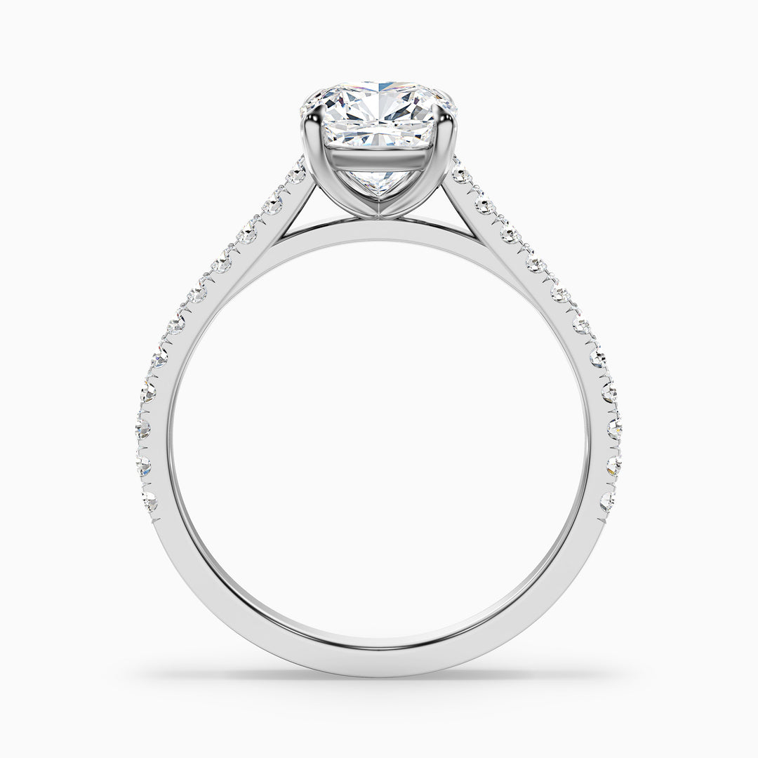 Lea 1.5 Carat Cushion Cut Side Stone Pave Lab Grown Diamond Ring in 14k White Gold - Side View