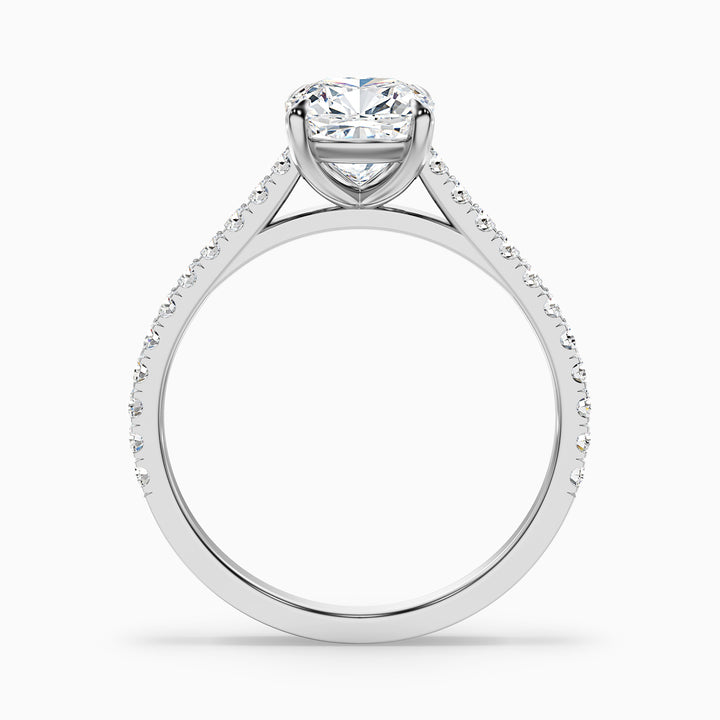 Lea 1.5 Carat Cushion Cut Side Stone Pave Lab Grown Diamond Ring in 14k White Gold - Side View