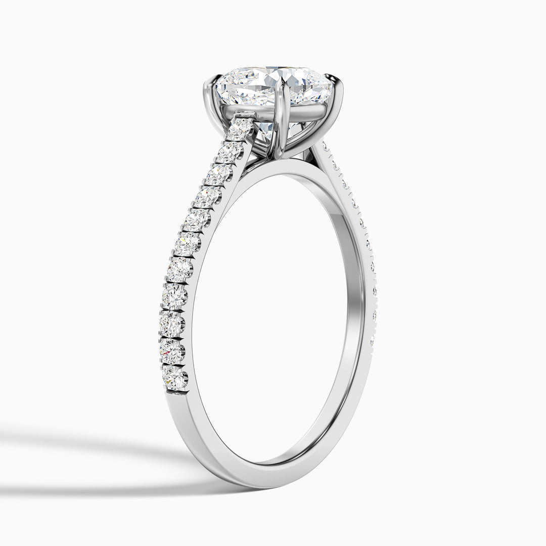 Lea 2.5 Carat Cushion Cut Side Stone Pave Lab Grown Diamond Ring in 10k White Gold - Detail View