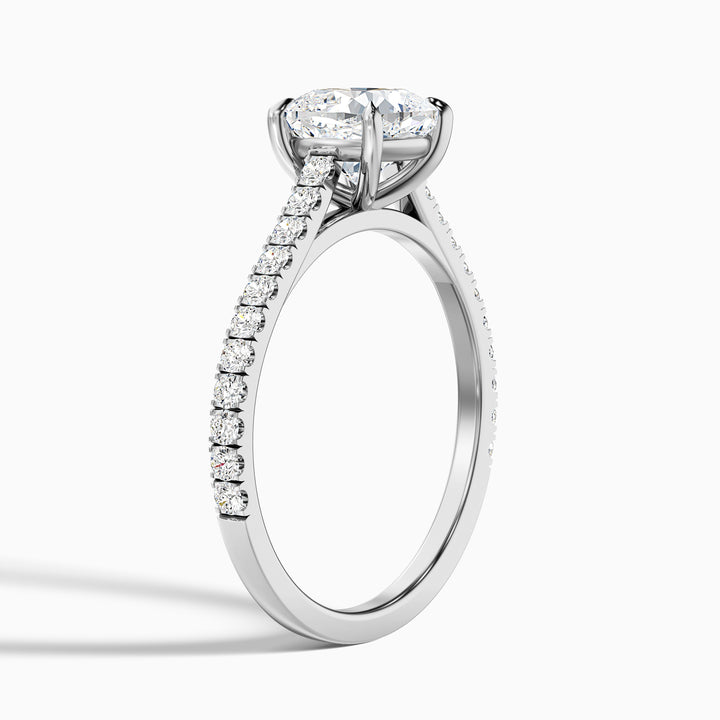 Lea 2.5 Carat Cushion Cut Side Stone Pave Lab Grown Diamond Ring in 18k White Gold - Detail View