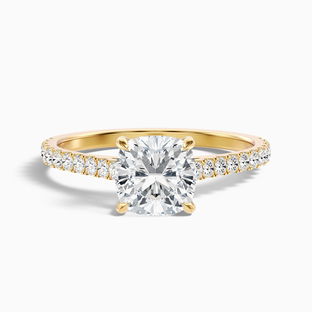 Lea 3.5 Carat Cushion Cut Side Stone Pave Lab Grown Diamond Ring in 14k White Gold - Front View