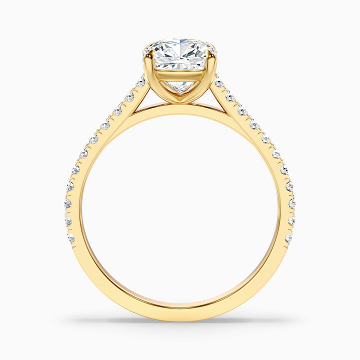 Lea 4.5 Carat Cushion Cut Side Stone Pave Lab Grown Diamond Ring in 18k Yellow Gold - Side View