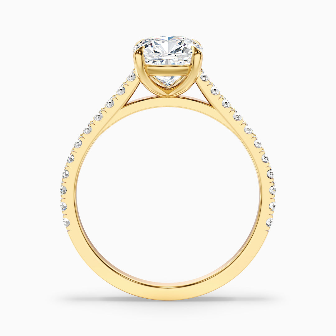 Lea 2 Carat Cushion Cut Side Stone Pave Lab Grown Diamond Ring in 10k Yellow Gold - Side View