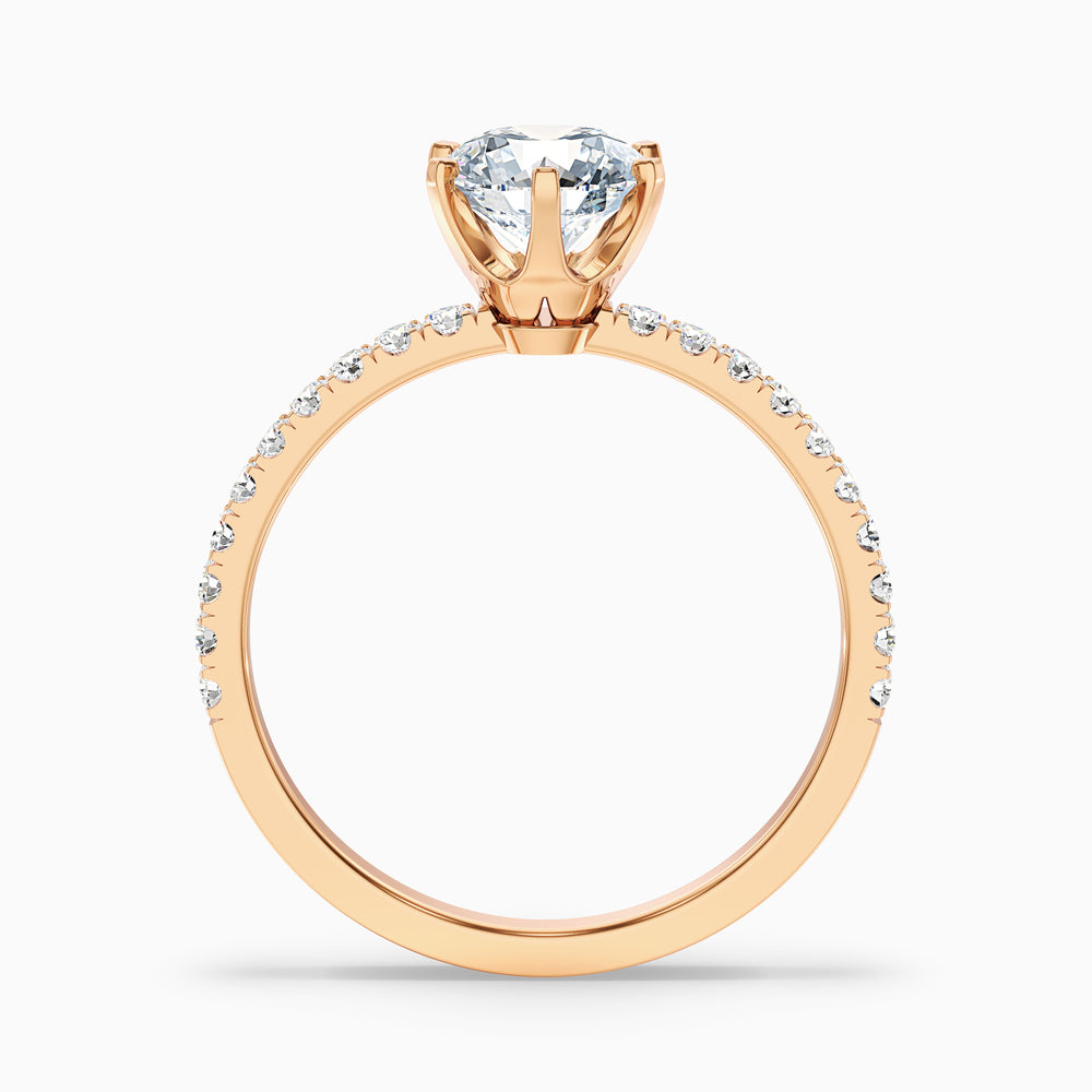 Olive 3 Carat Round Side Stone Pave Lab Grown Diamond Ring in 18k Rose Gold - Side View