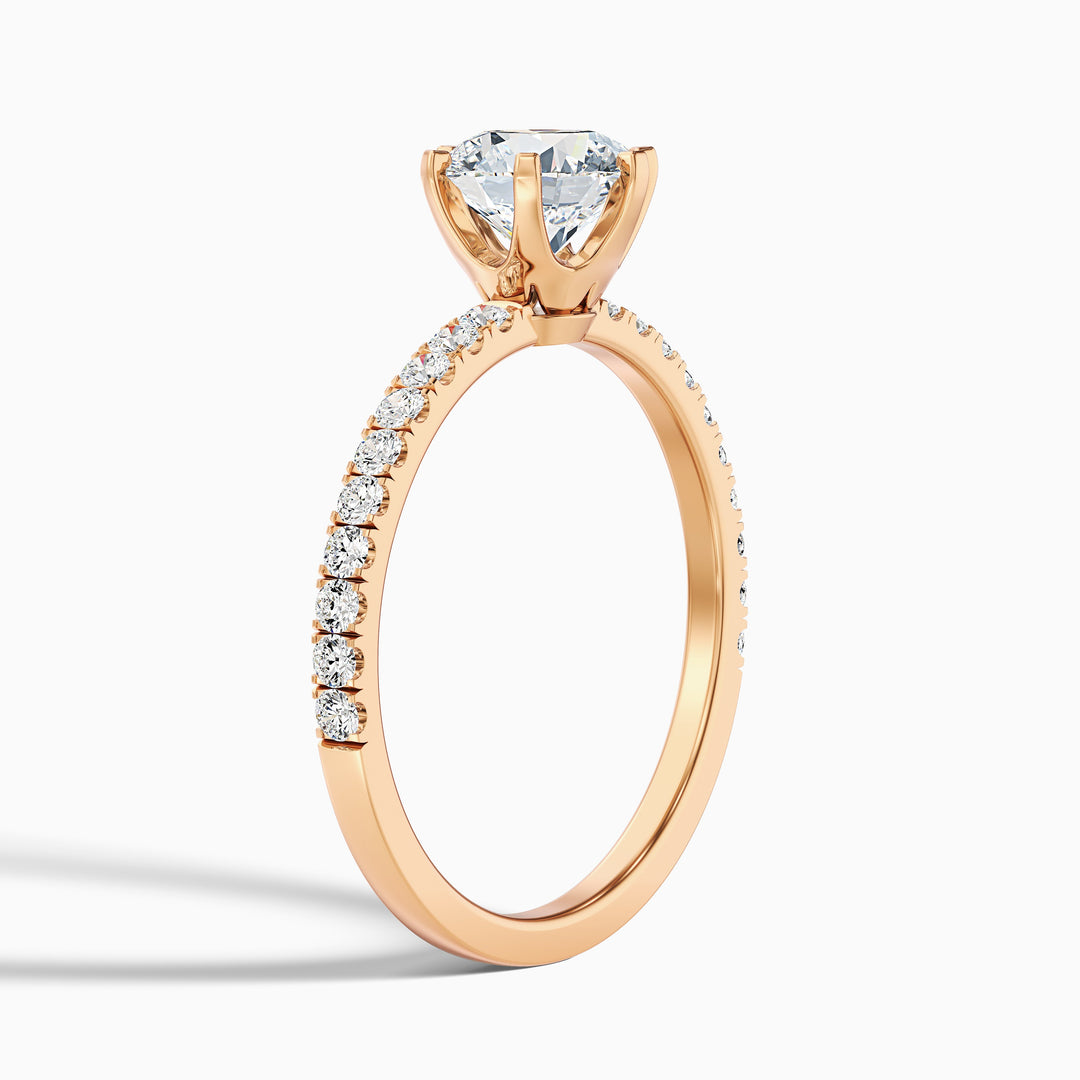 Olive 5 Carat Round Side Stone Pave Lab Grown Diamond Ring in Platinum - Detail View