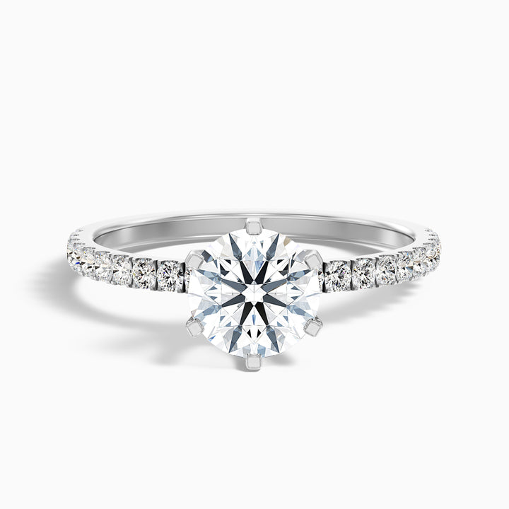 Olive 3 Carat Round Side Stone Pave Lab Grown Diamond Ring in Platinum - Front View
