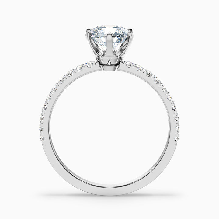 Olive 3 Carat Round Side Stone Pave Lab Grown Diamond Ring in Platinum - Side View