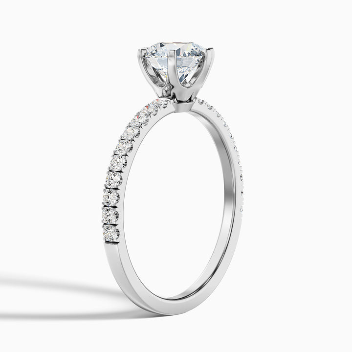 Lyra 3 Carat Round Side Stone Pave Moissanite Engagement Ring - Detail View