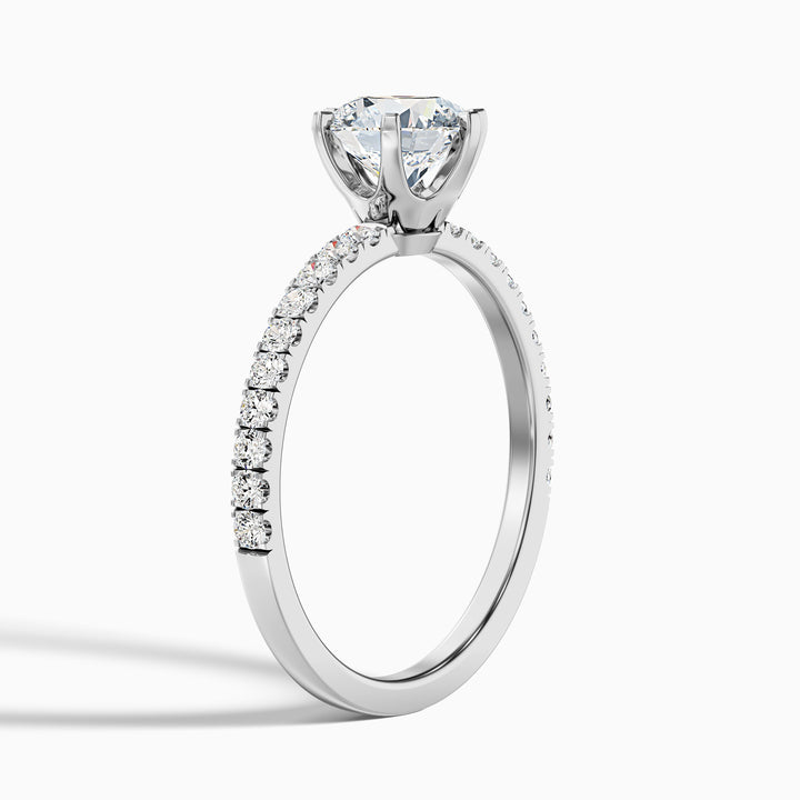 Olive 4.5 Carat Round Side Stone Pave Lab Grown Diamond Ring in Platinum - Detail View