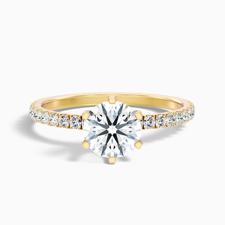 Lyra 1.5 Carat Round Side Stone Pave Moissanite Engagement Ring - Front View