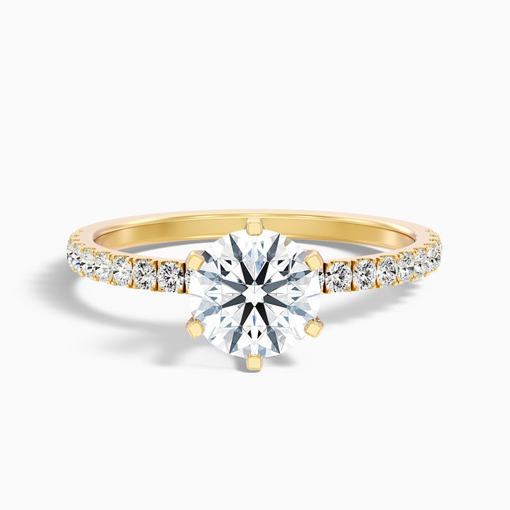 Olive 1 Carat Round Side Stone Pave Lab Grown Diamond Ring in Platinum - Front View