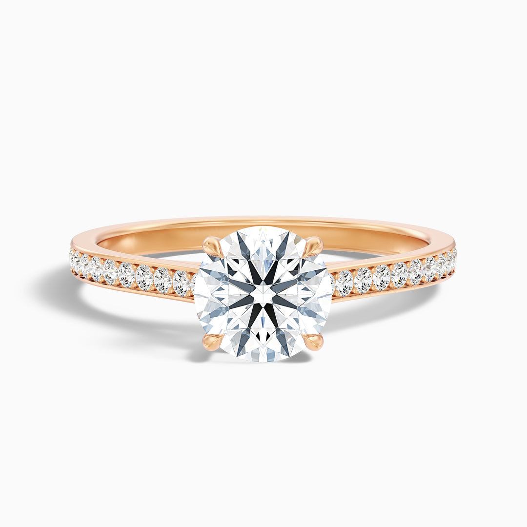 Sofia 4.5 Carat Round Side Stone Pave Lab Grown Diamond Ring in 10k Rose Gold - Front View