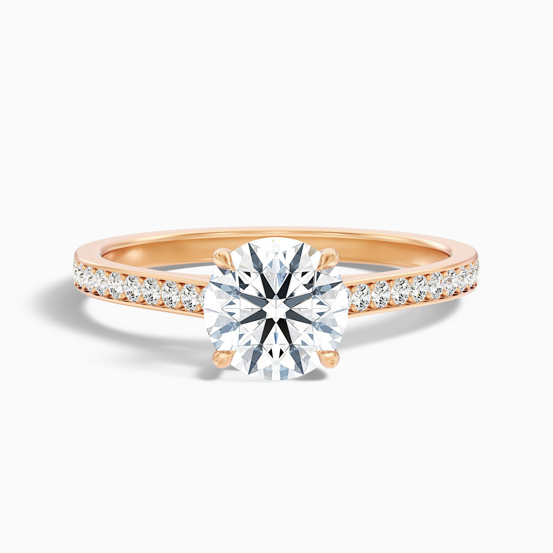 Sofia 5 Carat Round Side Stone Pave Lab Grown Diamond Ring in Platinum - Front View