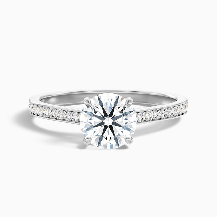 Mira 1 Carat Round Side Stone Pave Moissanite Engagement Ring - Front View