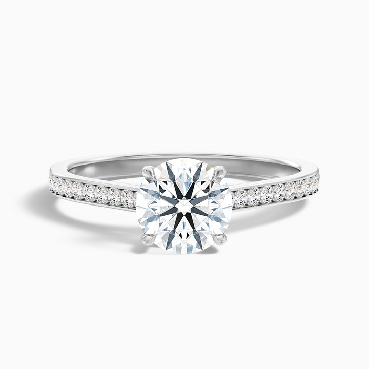 Sofia 4 Carat Round Side Stone Pave Lab Grown Diamond Ring in Platinum - Front View