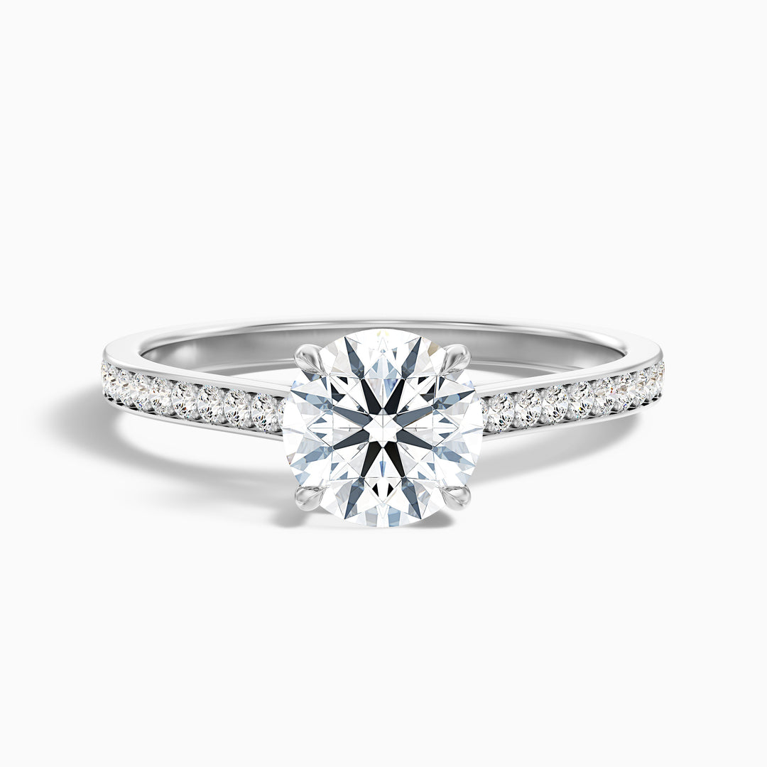 Sofia 1 Carat Round Side Stone Pave Lab Grown Diamond Ring in Platinum - Front View