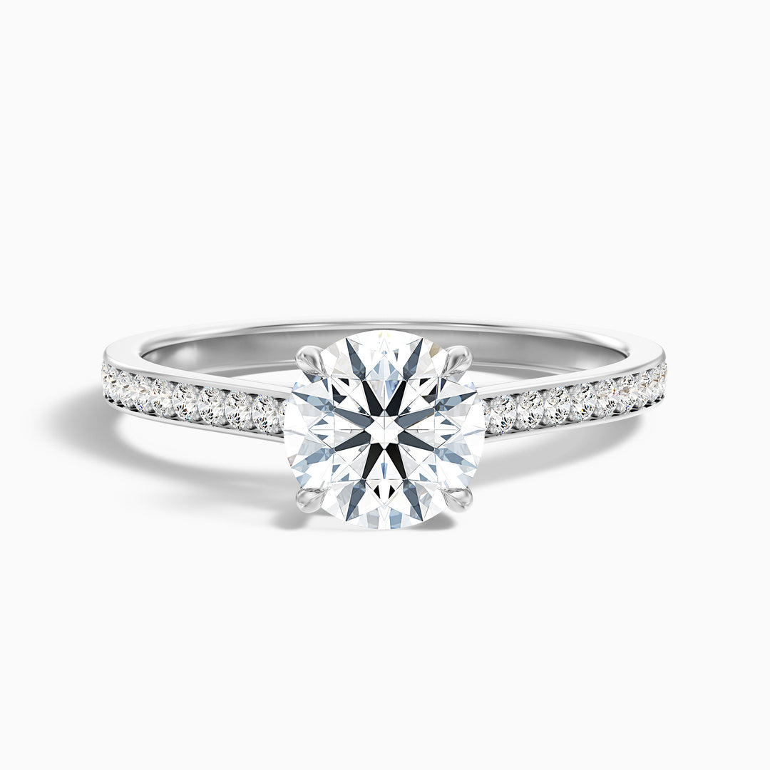 Sofia 1 Carat Round Side Stone Pave Lab Grown Diamond Ring in Platinum - Front View