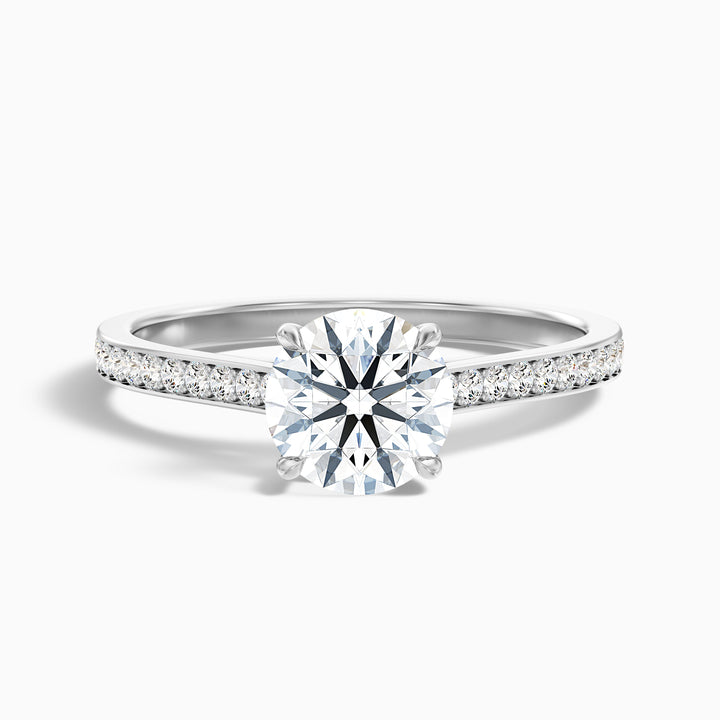 Sofia 5 Carat Round Side Stone Pave Lab Grown Diamond Ring in Platinum - Front View