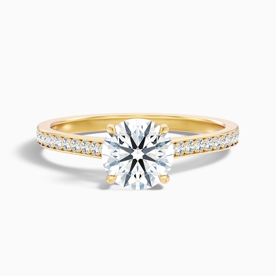 Sofia 1.5 Carat Round Side Stone Pave Lab Grown Diamond Ring in 14k White Gold - Front View