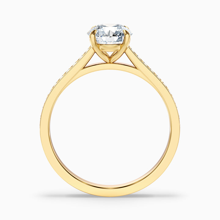 Sofia 1.5 Carat Round Side Stone Pave Lab Grown Diamond Ring in 14k Yellow Gold - Side View