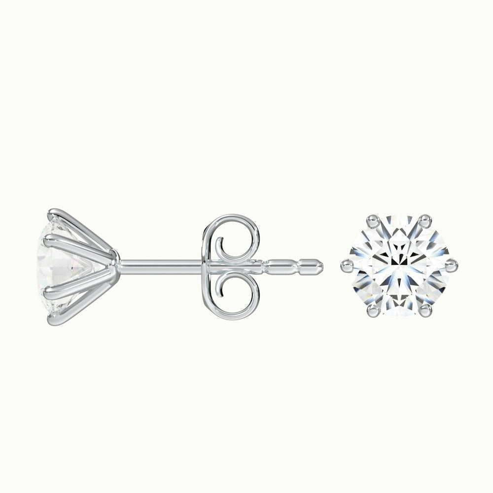 6 Claws Round Cut Lab Grown Stud Diamond Earrings