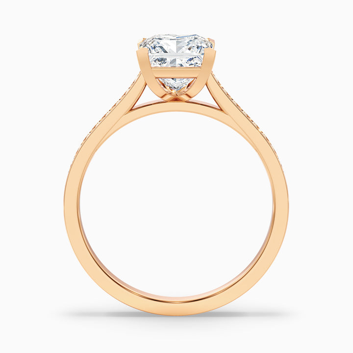 Pearl 1 Carat Princess Cut Side Stone Pave Lab Grown Diamond Ring in 10k Rose Gold - Side View