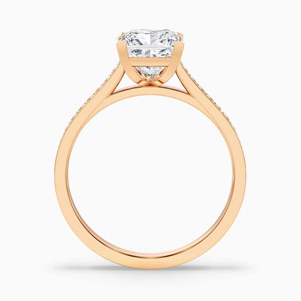 Pearl 1.5 Carat Princess Cut Side Stone Pave Lab Grown Diamond Ring in 14k Rose Gold - Side View