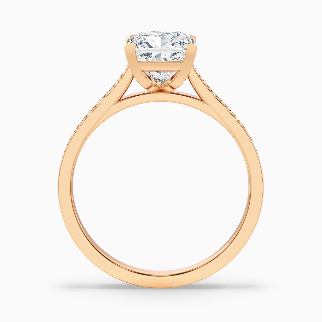 Pearl 4 Carat Princess Cut Side Stone Pave Lab Grown Diamond Ring in 10k Yellow Gold - Side View