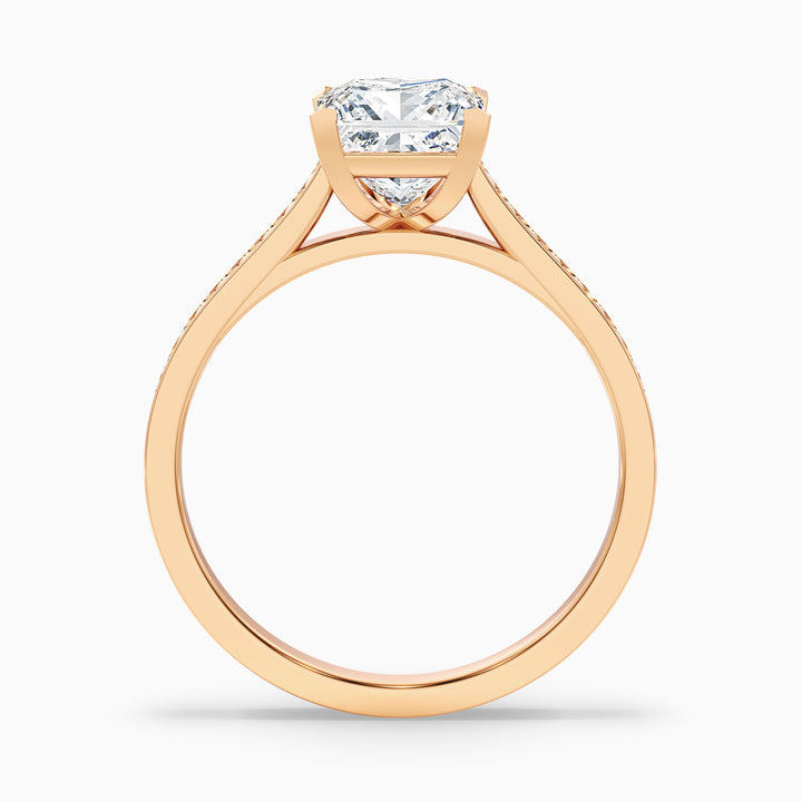 Pearl 3.5 Carat Princess Cut Side Stone Pave Lab Grown Diamond Ring in Platinum - Side View