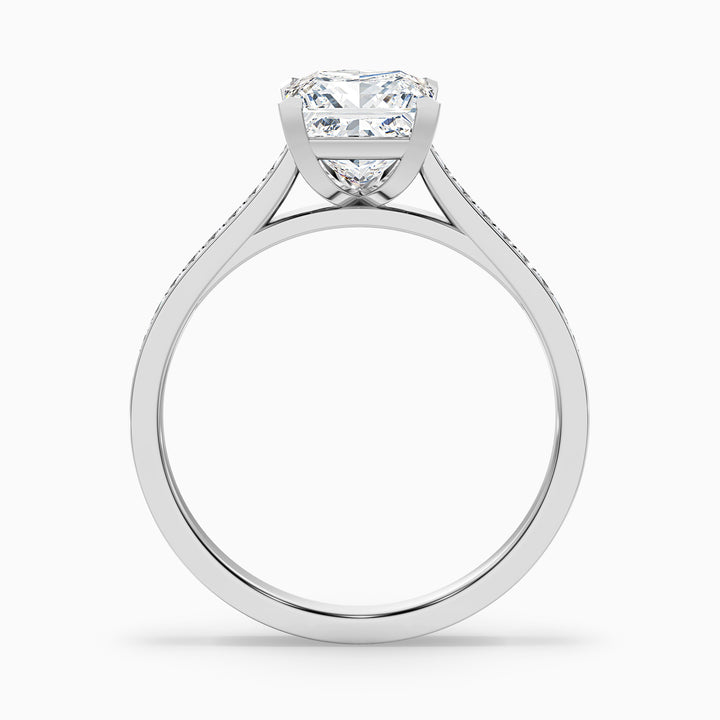 Pearl 4 Carat Princess Cut Side Stone Pave Lab Grown Diamond Ring in 14k White Gold - Side View