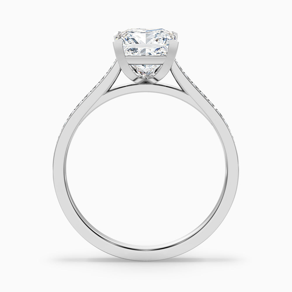 Pearl 1 Carat Princess Cut Side Stone Pave Lab Grown Diamond Ring in 14k White Gold - Side View