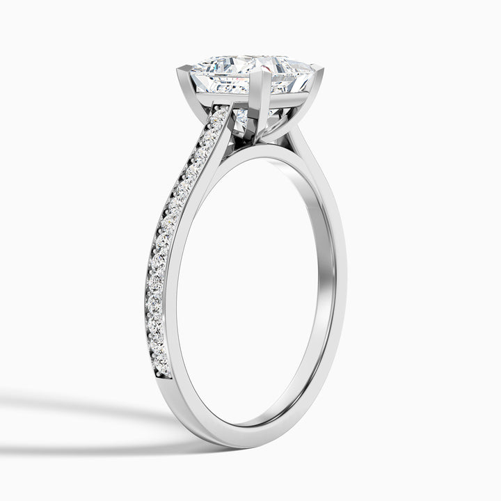 Pearl 3.5 Carat Princess Cut Side Stone Pave Lab Grown Diamond Ring in Platinum - Detail View