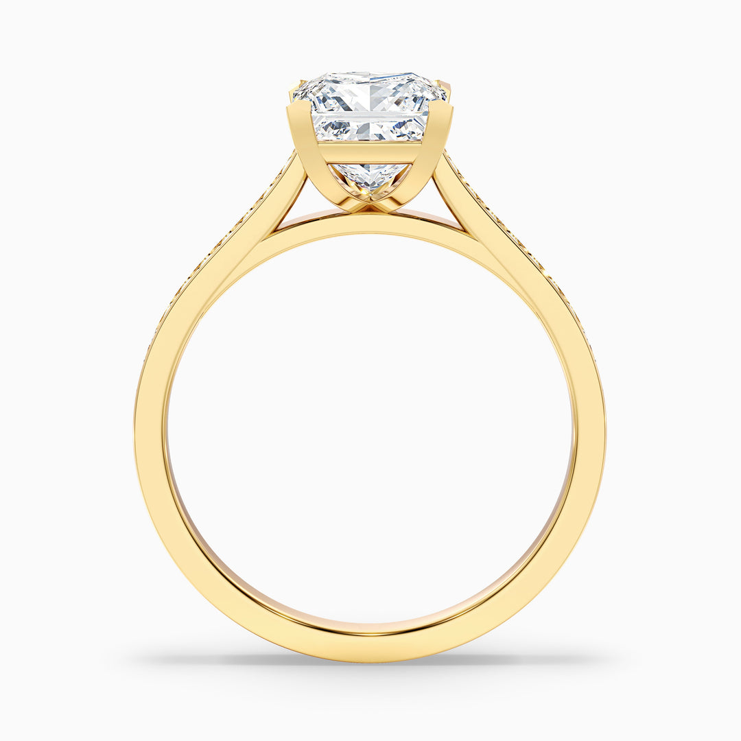 Pearl 1.5 Carat Princess Cut Side Stone Pave Lab Grown Diamond Ring in 18k Yellow Gold - Side View