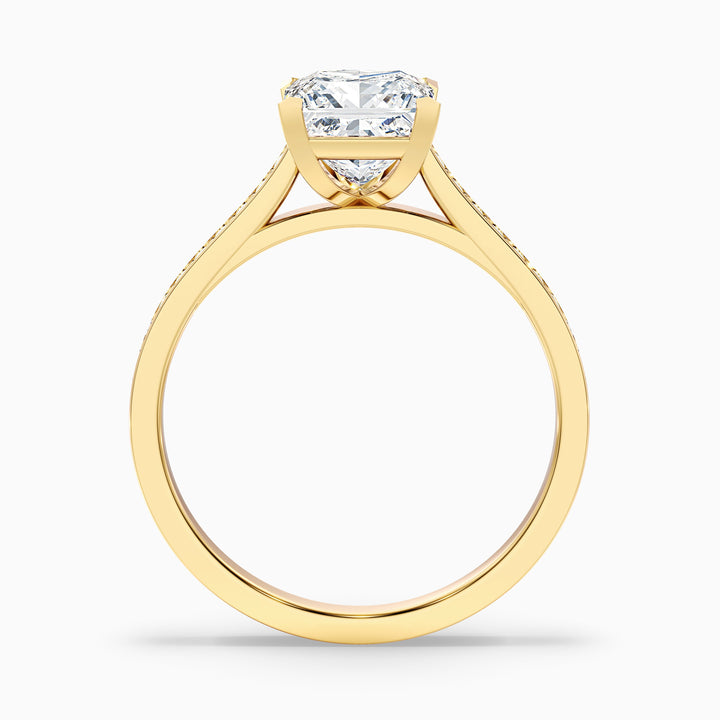 Pearl 2 Carat Princess Cut Side Stone Pave Lab Grown Diamond Ring in Platinum - Side View