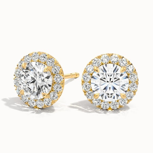 Round Halo Moissanite Stud Diamond Earrings