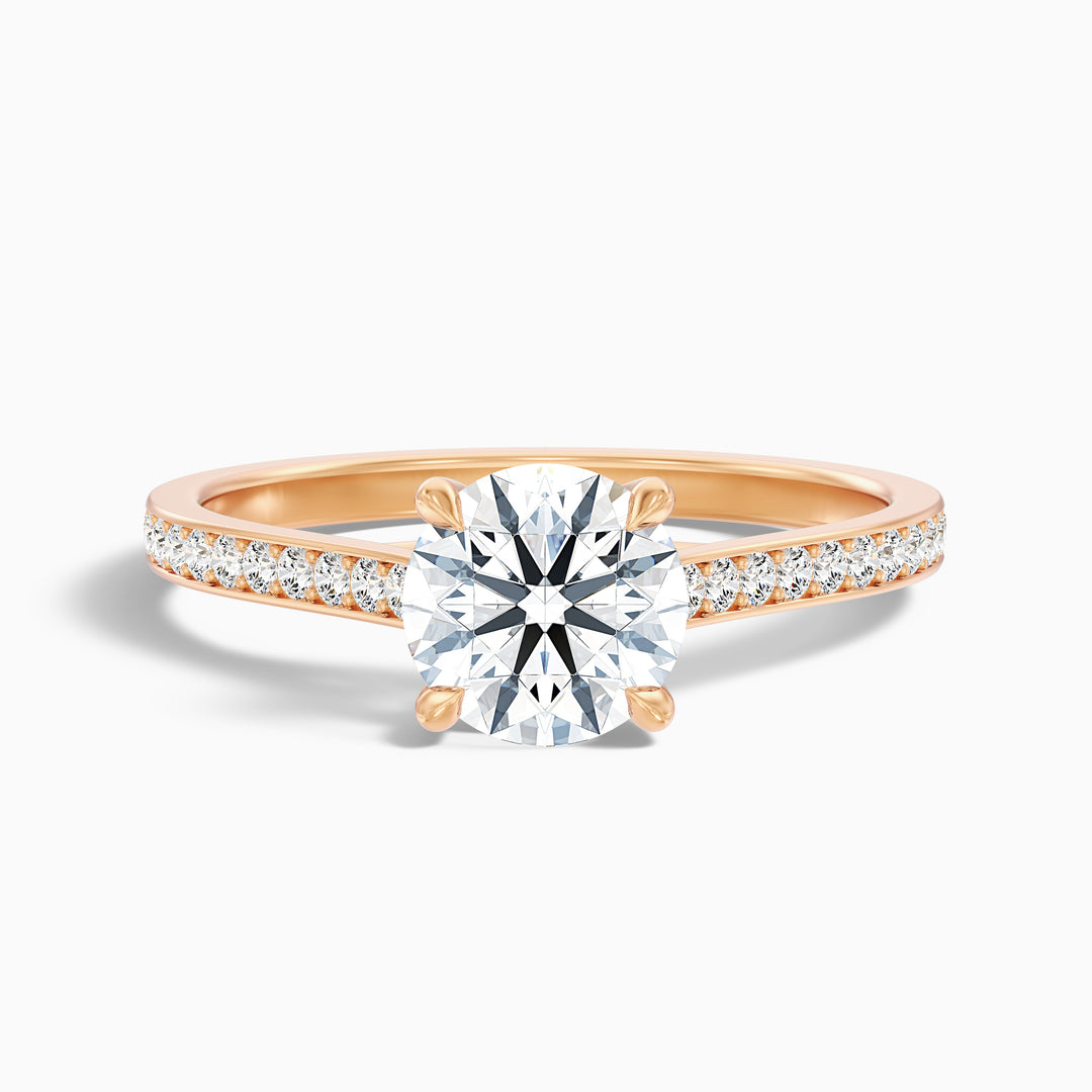 Elma 5 Carat Round Side Stone Pave Lab Grown Diamond Ring in 10k Yellow Gold - Front View