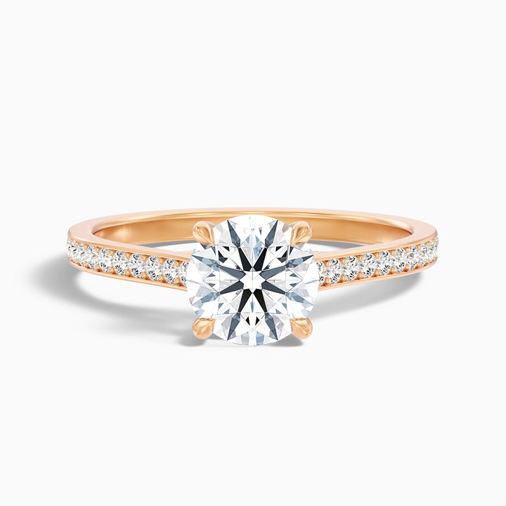 Elma 2.5 Carat Round Side Stone Pave Lab Grown Diamond Ring in 14k Yellow Gold - Front View