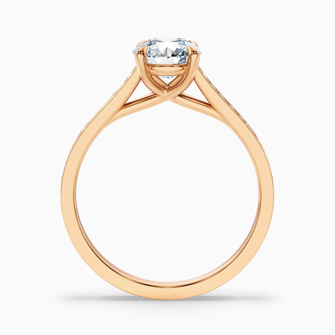 Elma 3 Carat Round Side Stone Pave Lab Grown Diamond Ring in 10k Rose Gold - Side View