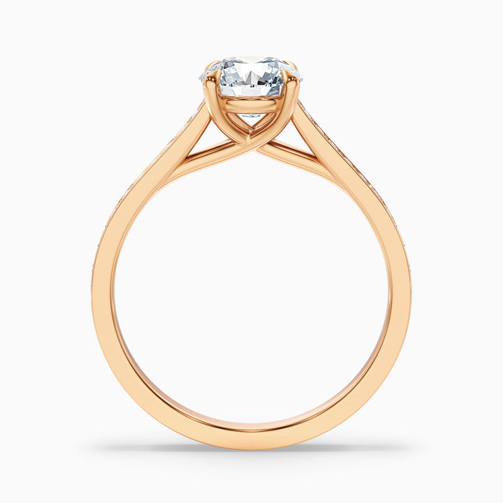 Elma 3 Carat Round Side Stone Pave Lab Grown Diamond Ring in 10k Rose Gold - Side View