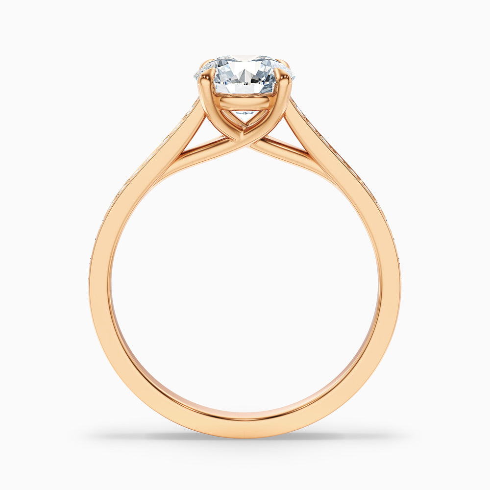 Elma 2 Carat Round Side Stone Pave Lab Grown Diamond Ring in 14k Rose Gold - Side View