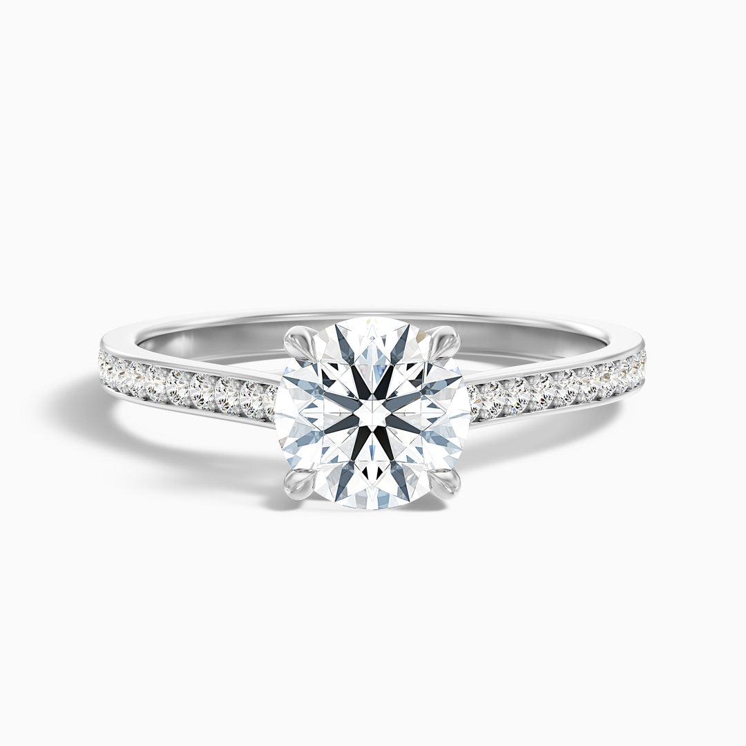 Elma 2.5 Carat Round Side Stone Pave Lab Grown Diamond Ring in 14k White Gold - Front View