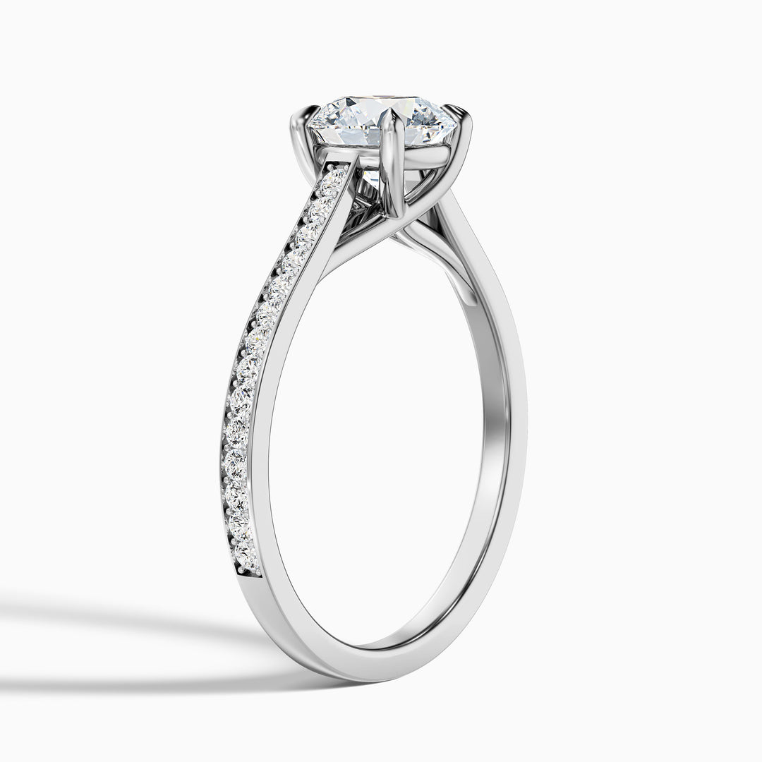 Elma 3 Carat Round Side Stone Pave Lab Grown Diamond Ring in 10k White Gold - Detail View