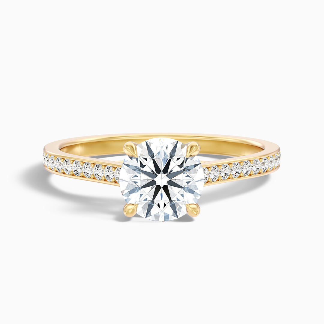 Elma 3.5 Carat Round Side Stone Pave Lab Grown Diamond Ring in 10k Yellow Gold - Front View