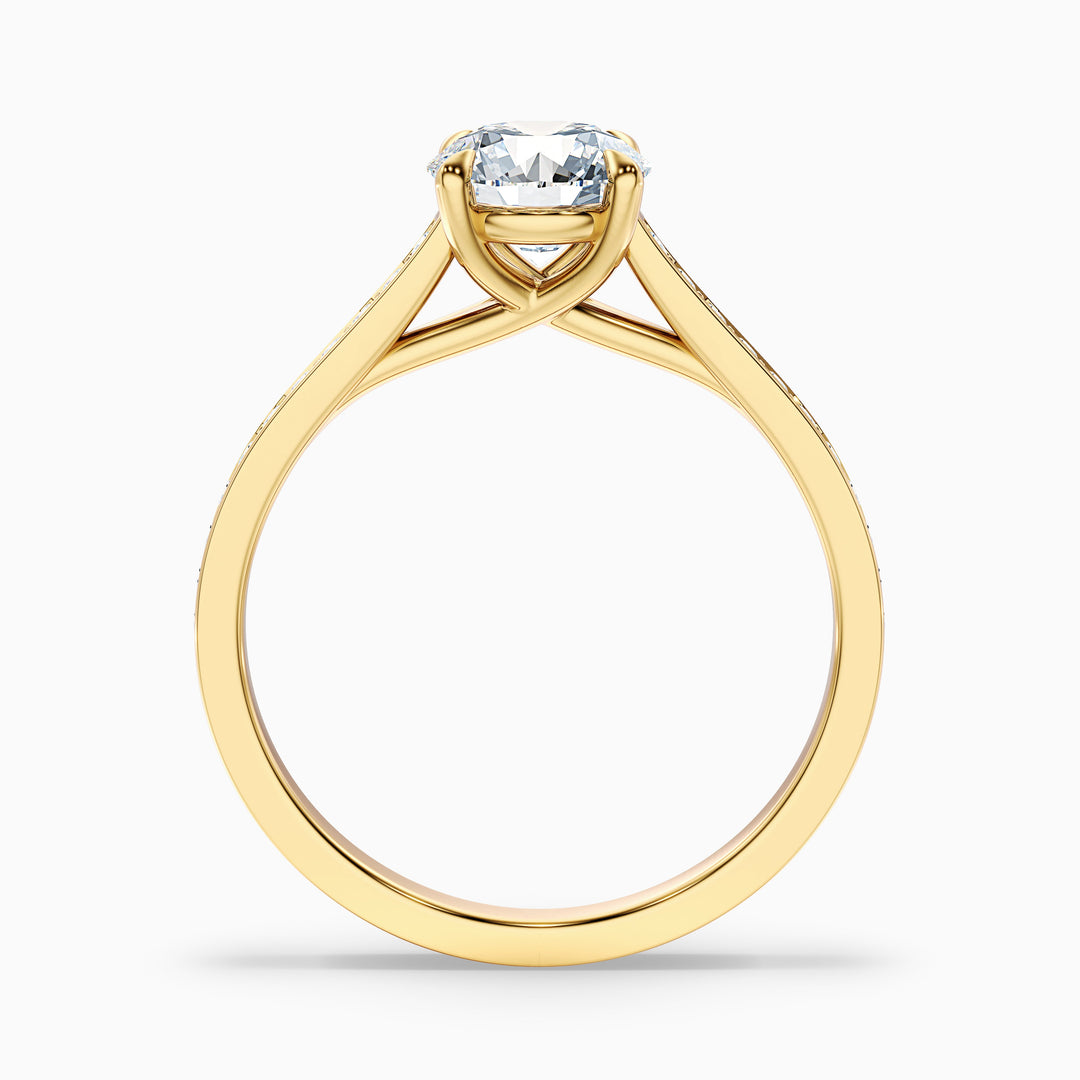 Elma 3 Carat Round Side Stone Pave Lab Grown Diamond Ring in 14k Yellow Gold - Side View