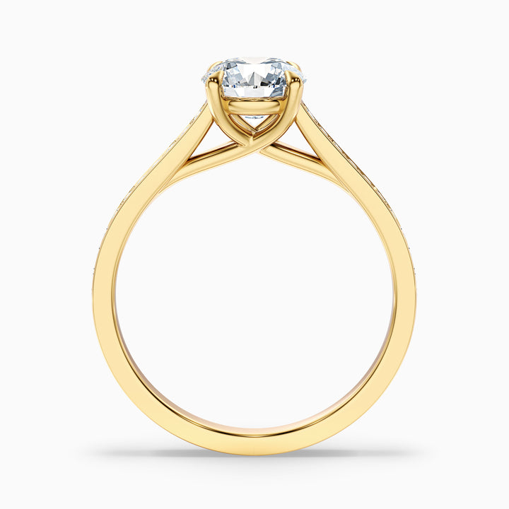 Elma 3 Carat Round Side Stone Pave Lab Grown Diamond Ring in 14k Yellow Gold - Side View