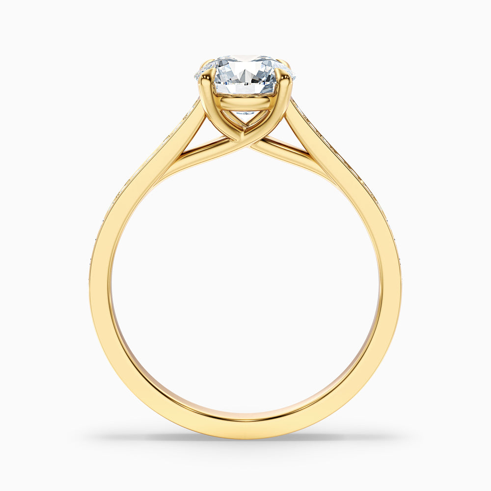 Elma 1 Carat Round Side Stone Pave Lab Grown Diamond Ring in 10k Yellow Gold - Side View