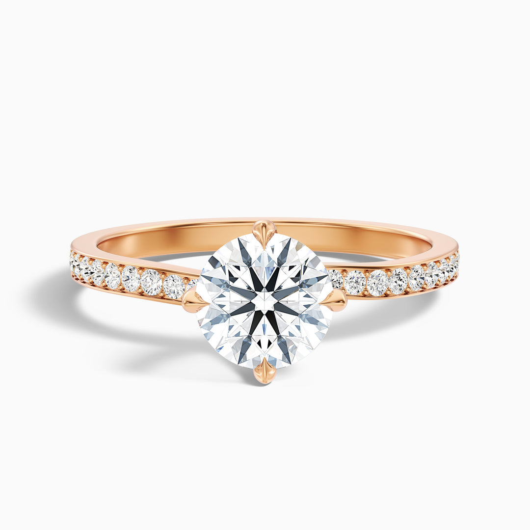 Enni 3.5 Carat Round Side Stone Pave Lab Grown Diamond Ring in 10k Rose Gold - Front View