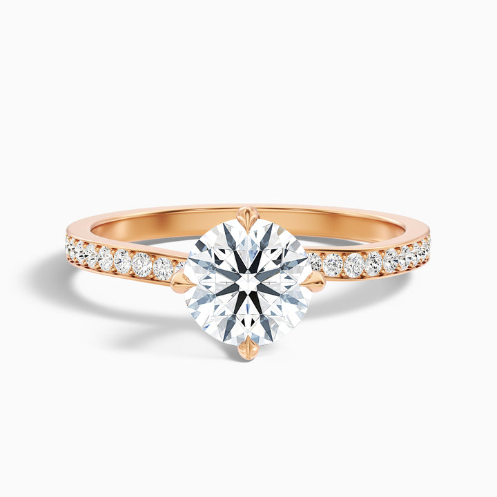 Enni 4.5 Carat Round Side Stone Pave Lab Grown Diamond Ring in 10k Rose Gold - Front View