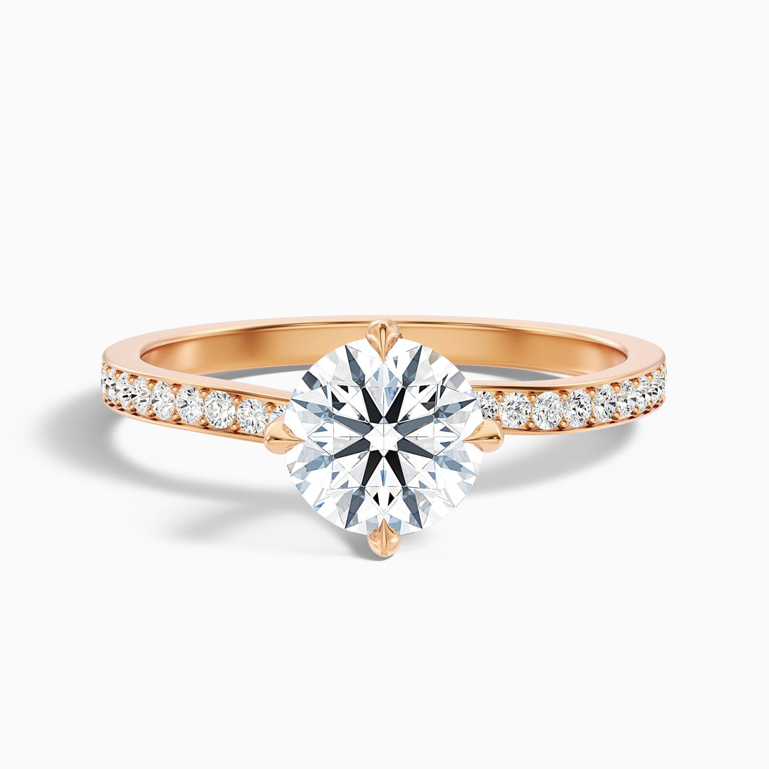 Faye 3 Carat Round Side Stone Pave Moissanite Engagement Ring - Front View